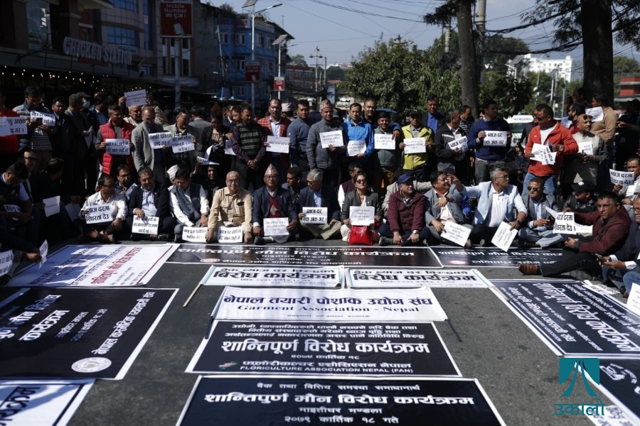 ब्याजदर घटाउन माग गर्दै व्यवसायी सडकमा