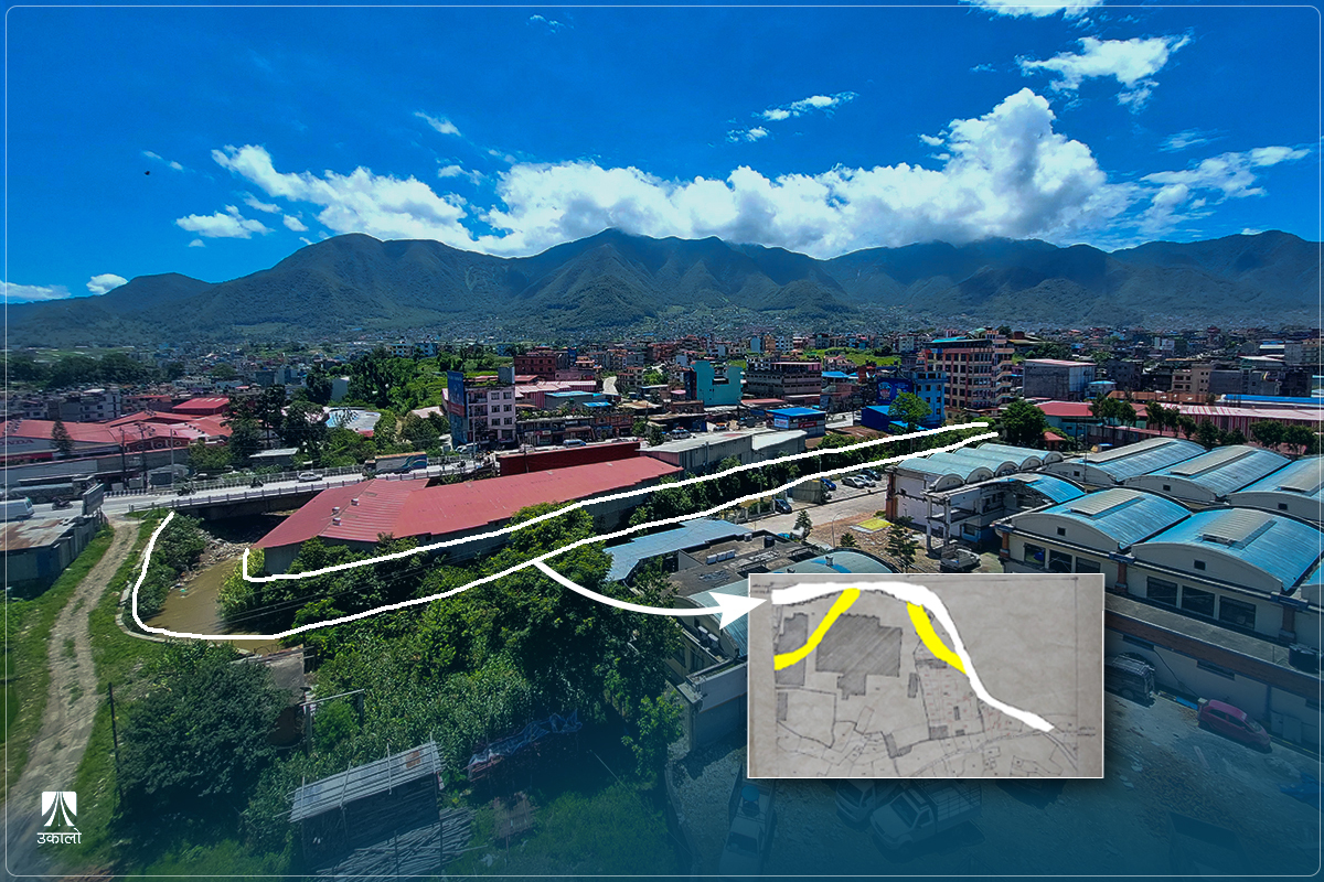 सिप्रदीको  व्यापारिक ‘कम्प्लेक्स’ प्रांगण जहाँबाट बग्थ्यो बल्खु खोला 