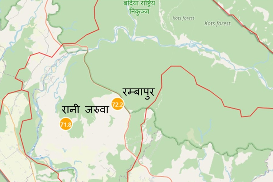 बर्दियामा भारी वर्षा, नदी तटीय क्षेत्रमा सतर्कता अपनाउन आग्रह