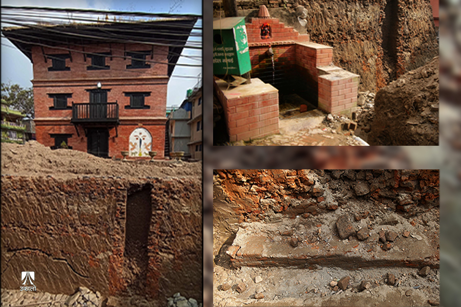 टोखामा फल्चा बनाउन जग खन्दा भेटियो मल्लकालीन इँटाबाट बनेको संरचना