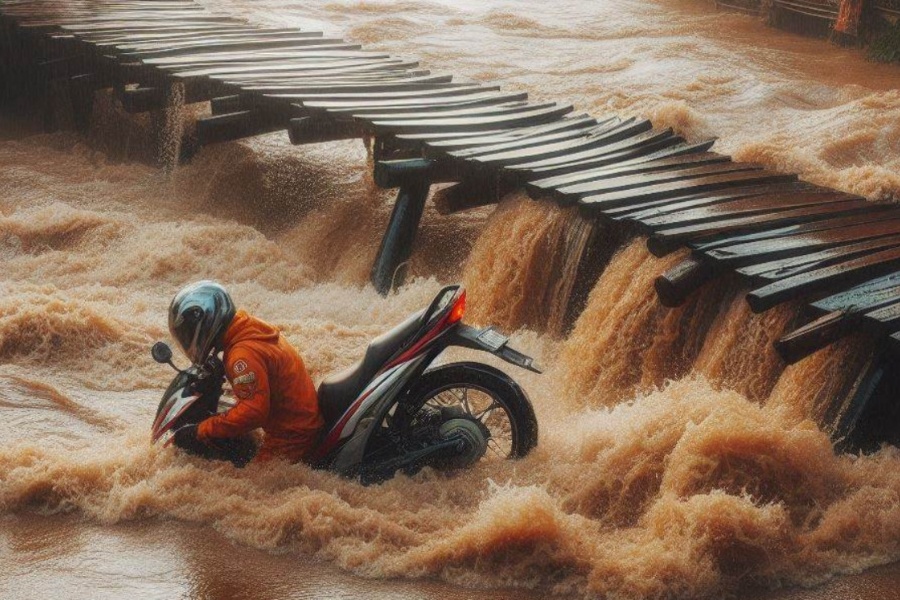 जुम्लामा नदी तर्ने क्रममा काठेपुलबाट खसेर मोटरसाइकल चालक बेपत्ता