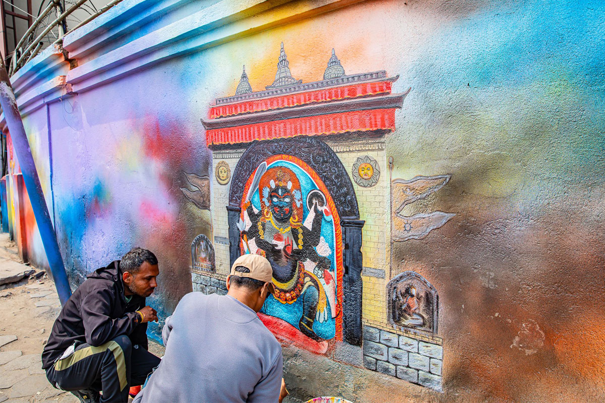 काठमाडौँका सार्वजनिक स्थानमा मौलिक भित्तेचित्र 