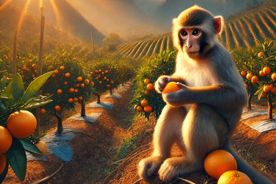 बाँदरले सुन्तला नष्ट गर्न थालेपछि कृषक चिन्तित