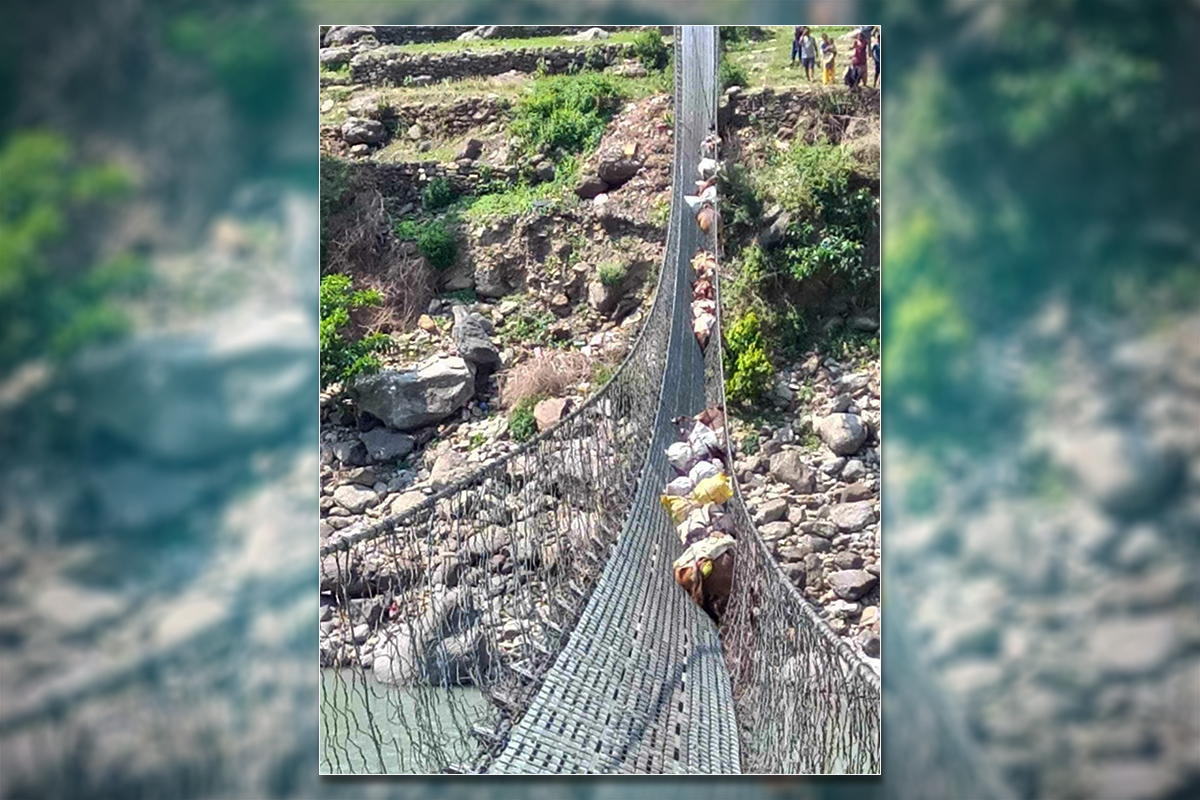 कर्णालीको झोलुंगे पुलको लट्ठा चुँडिदा फसेका १३ खच्चडको उद्धार हुँदै