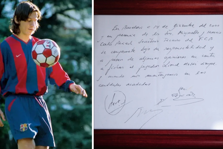 मेस्सी र बार्सिलोनाबीचको पहिलो सम्झौता लेखिएको 'नेपकिन' करोडौँमा लिलाम हुँदै