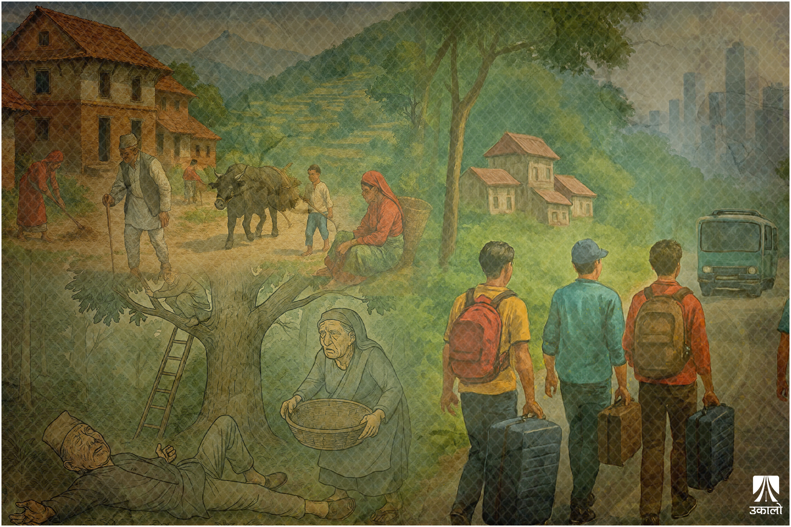 गाउँमा पाकालाई कामको भार, रूखबाट लडेरै जान्छ ज्यान